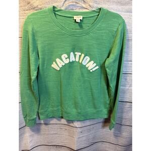 Women’s J. Crew Green "Vacation" Graphic Sweater Pullover Size Extra Small